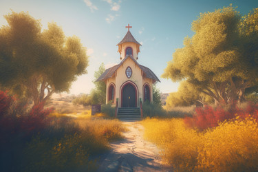 Small chapel standing crossroads. Generate ai - yliv