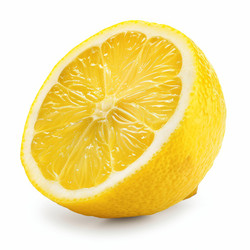 Freshly cut lemon half revealing its vibrant yellow pulp and textured rind, isolated on white - yliv