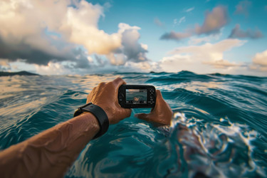 фотограф, делающий подводную фотографию водонепроницаемой камерой - yliv