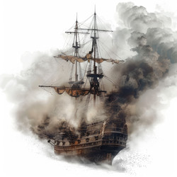 Old wooden ship sailing through a stormy sea with dark clouds, 3d illustration - yliv
