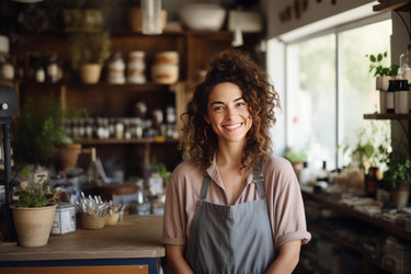 Smiling shopkeeper woman posing in her zero waste store - yliv