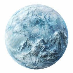 Frozen planet covered in ice and snow with mountains rising from icy surface - yliv