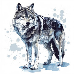 серый волк, величественно стоящий среди мягкого снегопада, - очаровательная иллюстрация дикой природы зимой - yliv