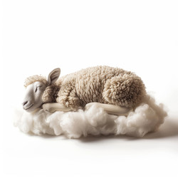 Adorable lamb sleeping peacefully on a soft, white cloud, symbolizing sweet dreams, innocence, and tranquility - yliv
