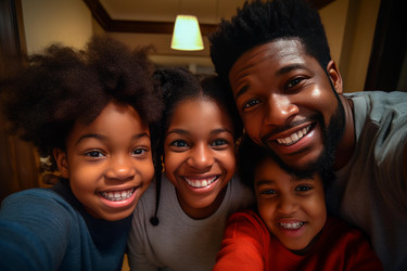 Happy family taking a selfie together at home - yliv