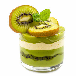 вкусный десерт из киви со свежими фруктами и листьями мяты на белом фоне - yliv