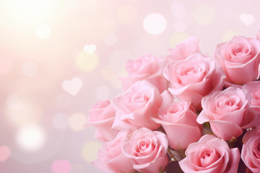 Delicate pink roses form a beautiful bouquet, creating a romantic atmosphere enhanced by heart shaped bokeh in the background - yliv