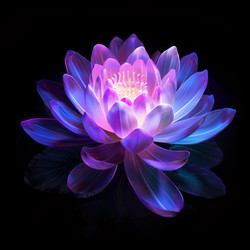 Luminous blue lotus flower blooming in the dark - yliv