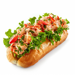 свежеприготовленный рулет из лобстера с мясом лобстера, листьями салата и зеленью на поджаренном рулете - yliv