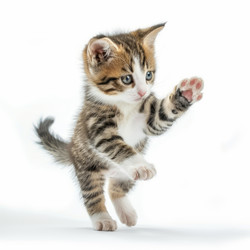игривый котенок поднимает лапу на белом фоне - yliv