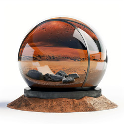 Glass sphere protecting martian landscape with red sand and rocks - yliv