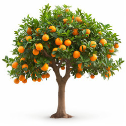 Vibrant orange tree bearing abundant ripe fruit, isolated on a white background - yliv