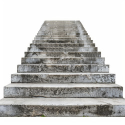Worn stone steps ascending towards a blank white sky, conveying concepts of aspiration, challenge, and the journey to success - yliv