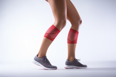 Female athlete wearing compression socks jogging on white background - yliv