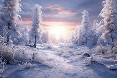 Snow covered forest at sunset creating a winter wonderland - yliv
