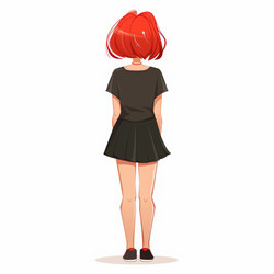 Full length portrait of a young contemporary woman with red hair standing back view posing - yliv