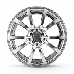 Shiny chrome alloy wheel rim rotating on white background - yliv