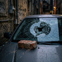 кирпич разбил лобовое стекло автомобиля - artshock