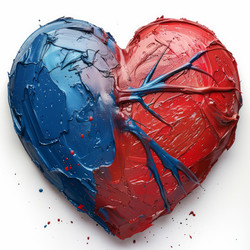 Red and blue oil painted heart showing love and art - yliv