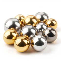 Group of gold and silver spheres are forming a big one, over white background - yliv