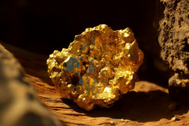Mining gold precious nugget. Shiny goldmine treasure mineral gob. Generate ai - yliv