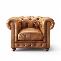 Роскошное кресло chesterfield из коричневой кожи на белом фоне, олицетворяющее комфорт, стиль и классический дизайн - yliv