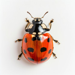 Harmonia axyridis, божья коровка-арлекин, отдыхающая на белом фоне - yliv