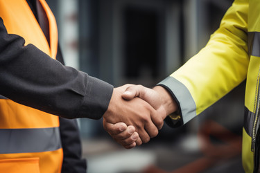 Two engineers shaking hands after reaching an agreement at construction site - yliv