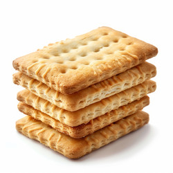 Stack of square cookies forming a delicious treat on white background - yliv