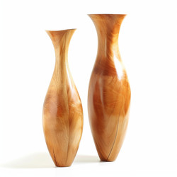 Two elegant wooden vases standing on white background - yliv
