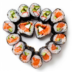 вкусные суши-роллы в форме сердца с начинкой из лосося, краба, авокадо, огурца и сливочного сыра создают визуально привлекательную и романтичную подачу - yliv