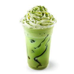 Iced matcha green tea latte with whipped cream and matcha powder topping - yliv
