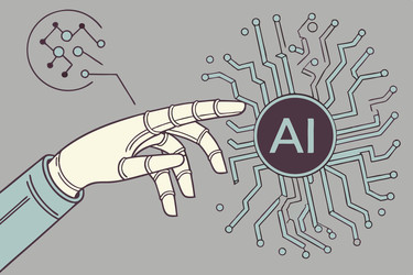 рука робототехника касается значка искусственного интеллекта, порождающего искусственный интеллект. автоматизация процессов и анализ данных - EOS_Canon