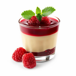 Delicious raspberry dessert with mint in a glass decorating with fresh raspberries - yliv