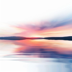 Vibrant sunset reflecting on calm lake with colorful sky - yliv