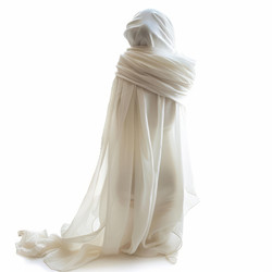 Ghostly figure wearing white cloth standing against white background - yliv