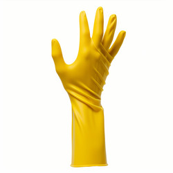 Yellow rubber glove gesturing four on white background - yliv