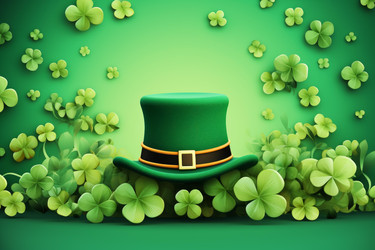 Leprechaun green hat resting on shamrocks for saint patrick's day festive celebration - yliv
