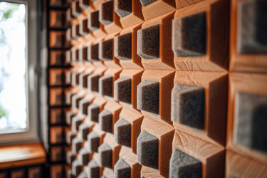 Acoustic foam panel creating a soundproof wall for recording audio in a music studio - yliv
