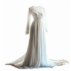 Long elegant white wedding dress on mannequin showing classic style - yliv