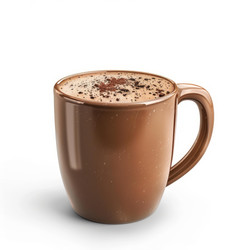Steaming brown ceramic mug filled with delicious cappuccino topped with chocolate powder - yliv