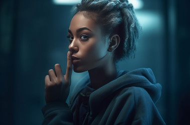 Woman showing finger silence sign. Generate ai - yliv
