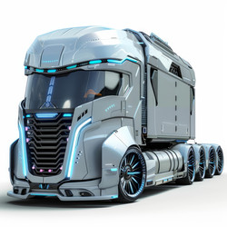 Futuristic silver semi trailer truck driving on white background - yliv