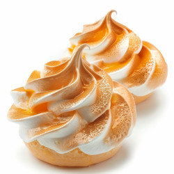 Delicious meringue cake forming appealing swirls on white background - yliv
