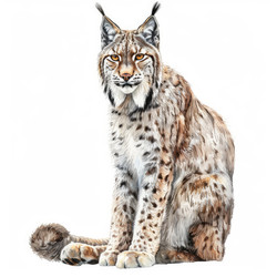 Eurasian lynx sitting and staring on white background - yliv
