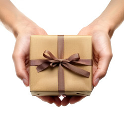 Woman holding brown gift box with brown ribbon - yliv