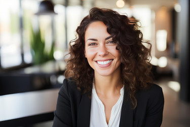Smiling businesswoman posing in modern office space - yliv