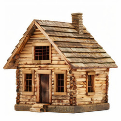 Small wooden house model with shingle roof and chimney - yliv