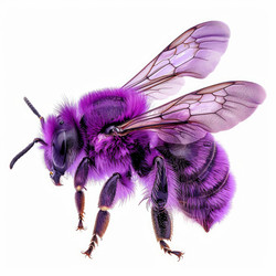 Purple bee flying with open wings on white background - yliv