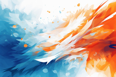 Orange and blue abstract painting background with dynamic brushstrokes - yliv